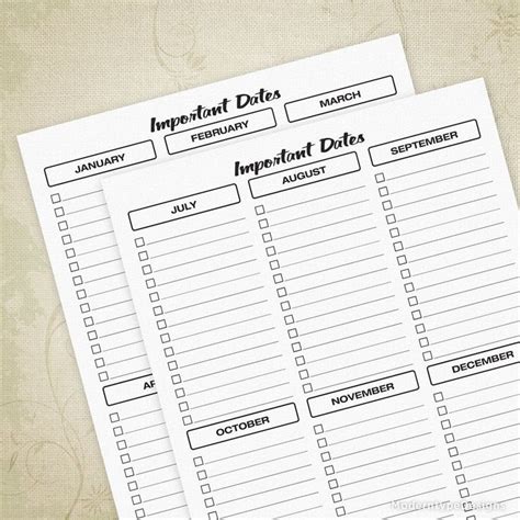 Important Dates Monthly Printable In 2021 Important Dates Planner