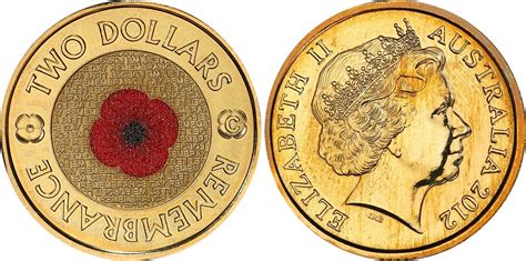 Coins 2012 AUSTRALIAN $2 TWO DOLLAR COIN REMEMBRANCE GOLD POPPY Coins