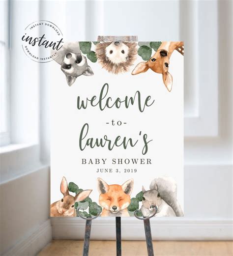 Editable Woodland Welcome Sign Woodland Baby Shower Welcome Etsy