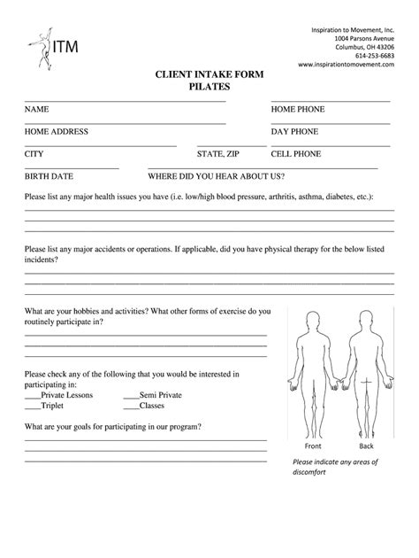 This form allows you to document personal information, as well as insurance and responsible parties. ITM Client Intake Form - Fill and Sign Printable Template ...