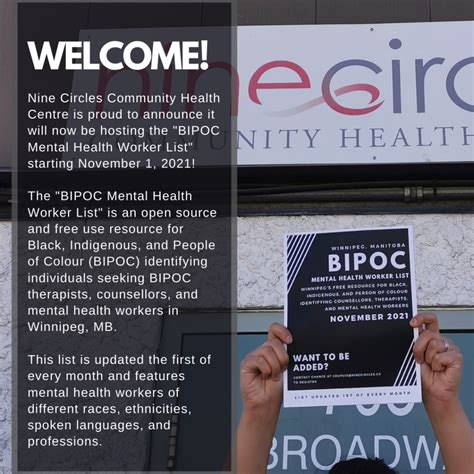 Welcome The Bipoc Mental Health Worker List To Nine Circles Community Health Centre Nine