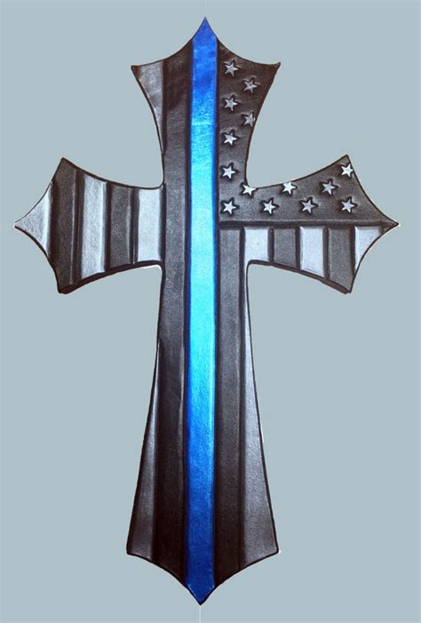 Items Similar To Thin Blue Line Leather Cross With Wood Backing Home