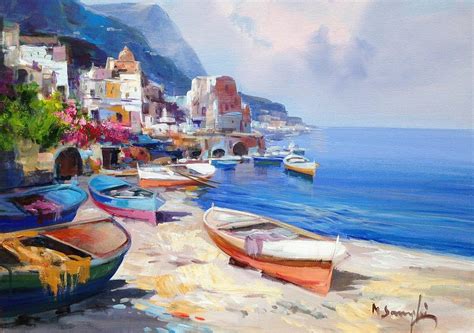 Amalfitan Coast Beach Original Oil Painting Painting By Mario Smeraglia