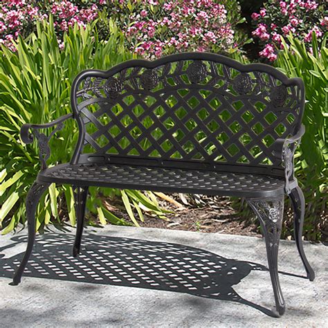 Best Choice Products 2 Person Aluminum Bench For Patio Garden W Lattice Backrest And Seat