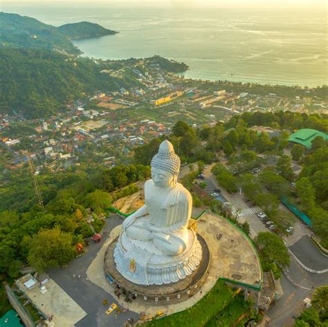 Scenery Sunset Behind Phuket Big Buddha Landmark Of Phuket Island