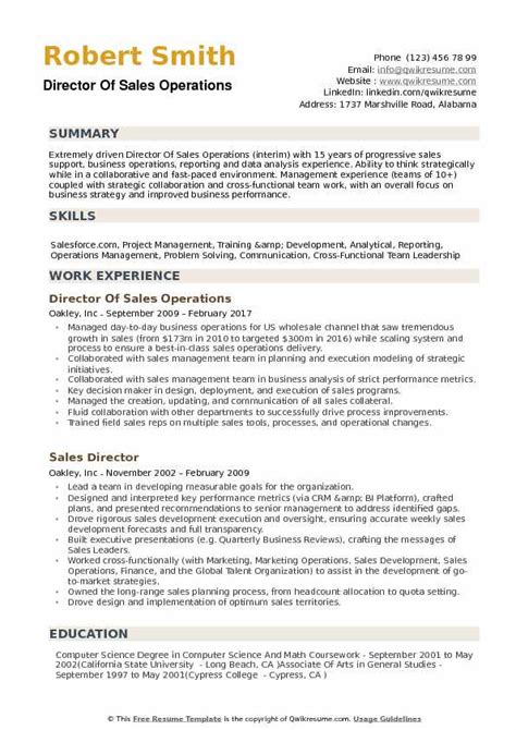 Director of finance ii resume summary : Director of Sales Operations Resume Samples | QwikResume