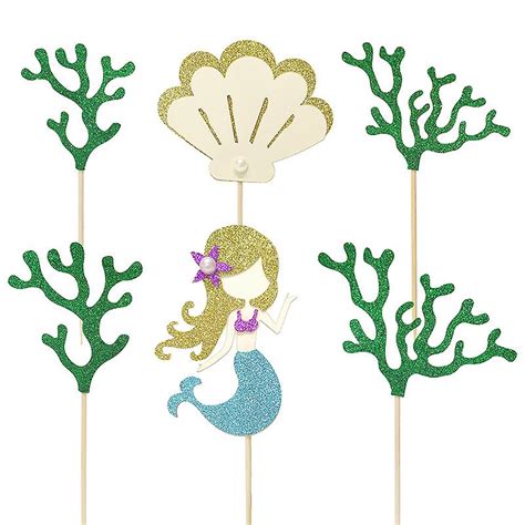 1set Mermaid Party Happy Birthday Cake Topper Cupcake Toppers Girl Baby