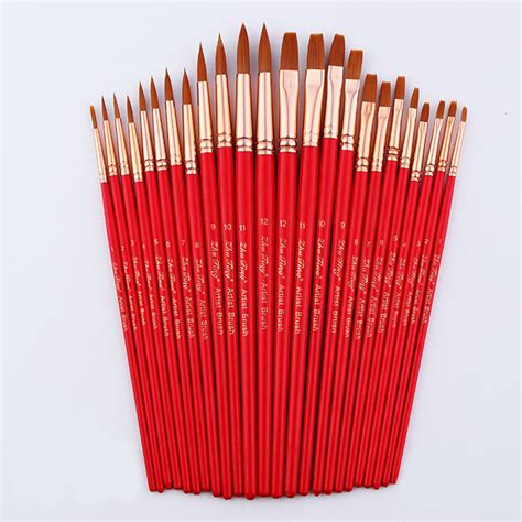 1224pcs Paint Brushes Set Nylon Hair Wooden Handle Painting Brush