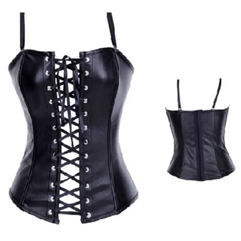 New Black Leather Corset Overbust With Suspender Straps Lace Up Korsett