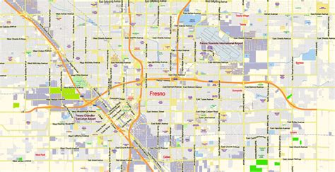 Fresno California Us Map Vector Exact City Plan Low Detailed Street Map