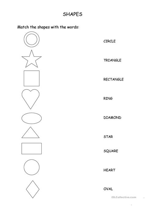 Shapes worksheets where students match shapes to their written names. Match the shapes with the words worksheet - Free ESL ...