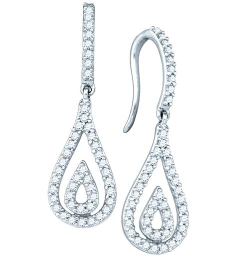05 Ctw Natural Diamond Teardrop Dangle Earrings 10k White Gold