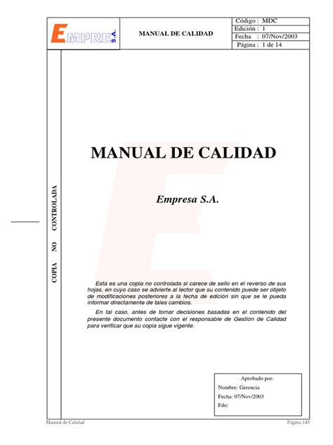 007 Manual De Calidad Pdf Gestión De La Calidad Calidad Comercial