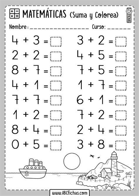 Sumas para practicar Calculo Mental | Kindergarten addition worksheets