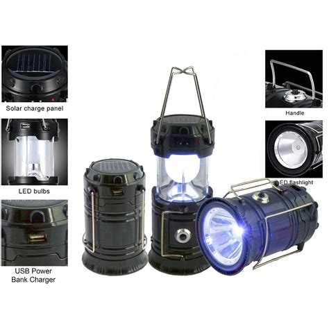 Solar Rechargeable Tac Light Lantern 3 In 1 Bright Collapsible Led