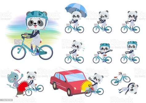 A Set Of Panda Girl Riding A City Cycle Stock Illustration Download
