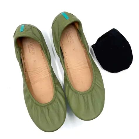 Tieks By Gavrieli Ballet Flats Olive Green Leather Foldable Slip On Sz