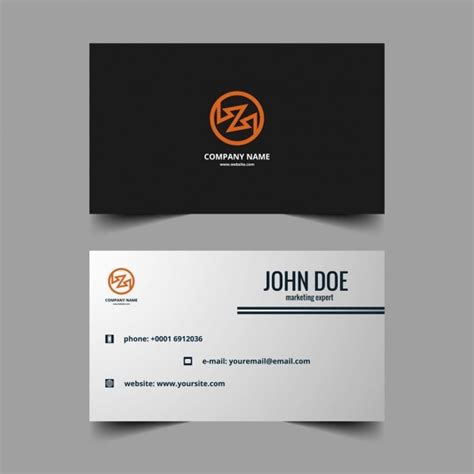 Free Vector Black Business Card With Orange Logo