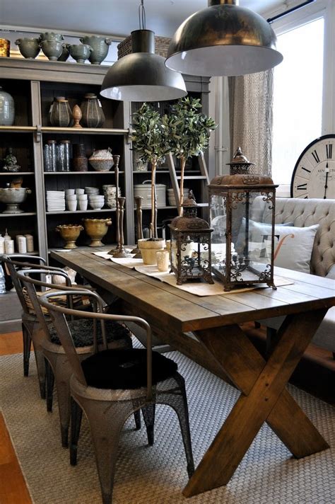 Costway tolix industrial metal dining chairs 3. Loving this dining room. The rustic table, metal chairs ...