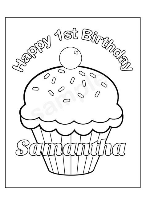 Download and print out this happy birthday cupcake coloring page. Personalized Printable Birthday Cupcake cup cake Party ...