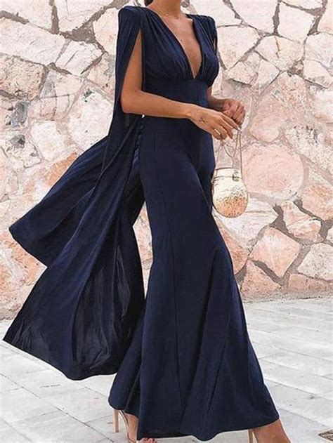 Sexy Dark Blue Long Sleeves Jumpsuits Naychic Long Dress Flowy
