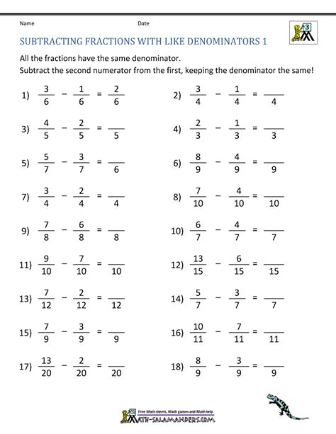 Subtracting Fractions From Mixed Numbers Worksheets