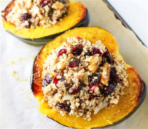 Roasted Acorn Squash With Cranberry Walnut Quinoa Stuffing