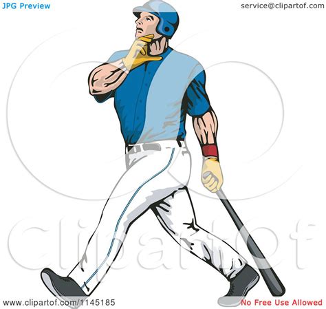 Clipart Of A Baseball Batter Gazing After Hitting A Home