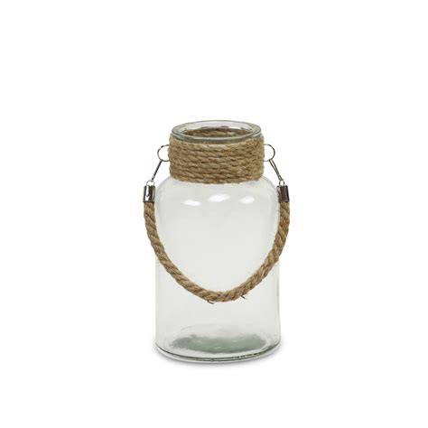 17 Brown And Clear Glass Jar With Rope Wrapped Neck