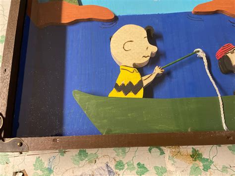 Wooden Shadow Box Of Charlie Brown Fishing And Snoopy As A Etsy