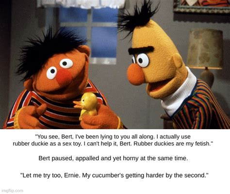 image tagged in ernie and bert discuss rubber duckie fetish cucumber sex toys imgflip