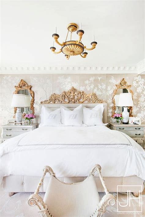 Gray And Gold Bed With White And Gray Monogrammed Bedding French