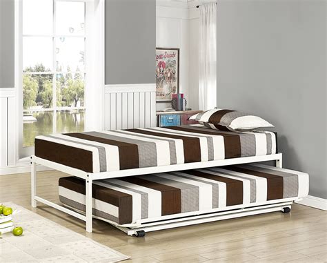 Kings Brand Furniture Twin Size White Metal Platform Bed With Pop Up