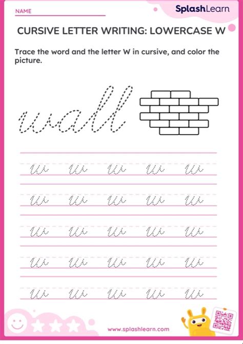 Cursive Letter Writing Lowercase W Ela Worksheets Splashlearn