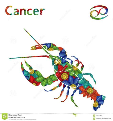 Zodiac Sign Cancer With Stylized Flowers Stock Vector Illustration Of