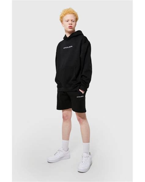 Boohooman Cotton Oversized Official Man Hooded Short Tracksuit In Black