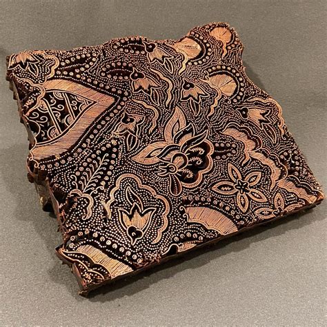 Copper Printing Block With Foliage And Butterfly Design Decorative