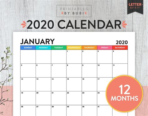 Individual Monthly Printable Calendars For 2020 And 2021