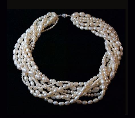 White Freshwater Pearl Necklace Multi Strand Necklace By