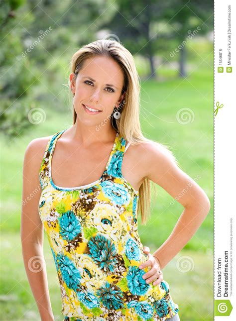 Woman Outdoor Stock Photo Image Of Cheerful Sitting