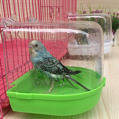 B Blesiya Bird Bath For Caged Birds Bird Cockatiel Bath Clean Box Toy Plastic Greenwhite 13 X