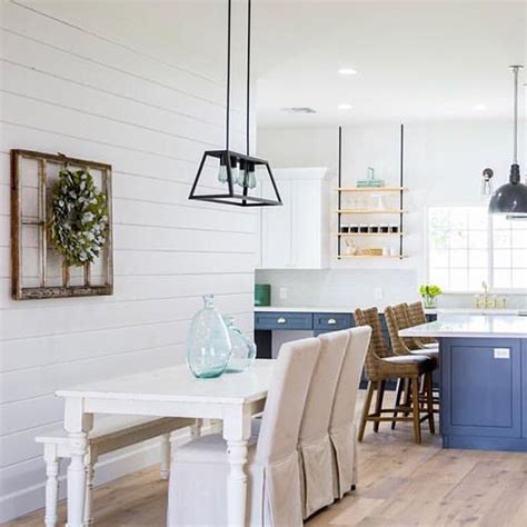 Create a diy farmhouse bench with an option for extra storage underneath. All white farmhouse dining table and bench with shiplap ...