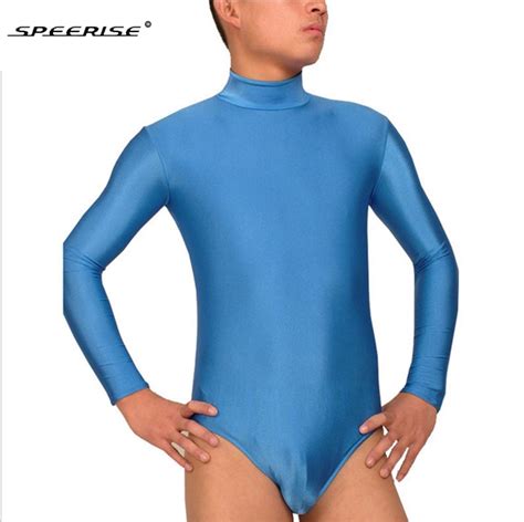 Indianapolis Mall 80s Blue Spandex Mock Neck Shiny Unitard Bodysuit