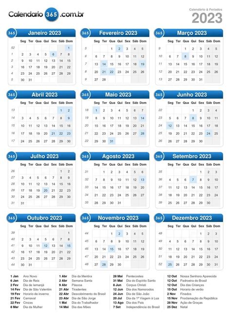 Calendário 2023 Para Imprimir Feriados E Datas Comemorativas