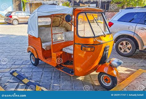 Orange White Tuk Tuk White Tuktuks Rickshaw In Mexico Editorial