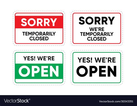 Sorry Temporarily Closed Sign And Yes We Are Open Vector Image