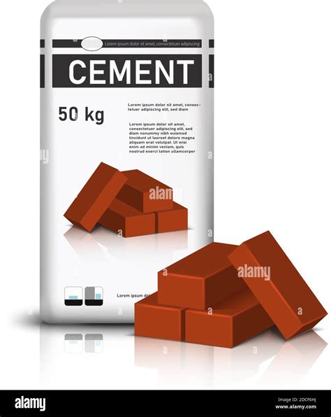 3d Realistic Vector Bag Of Cement And Red Construction Bricks Stock
