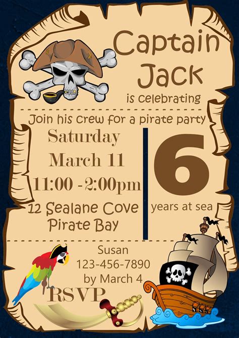 Tarjeta De Invitación De Cumpleaños Pirata Tema Pirata Para Etsy