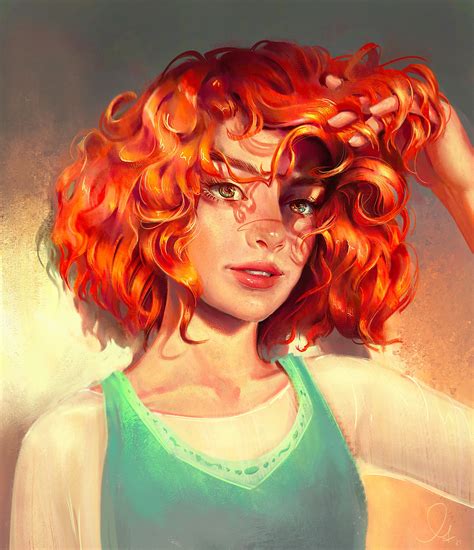 Anime Girl With Curly Red Hair And Brown Eyes