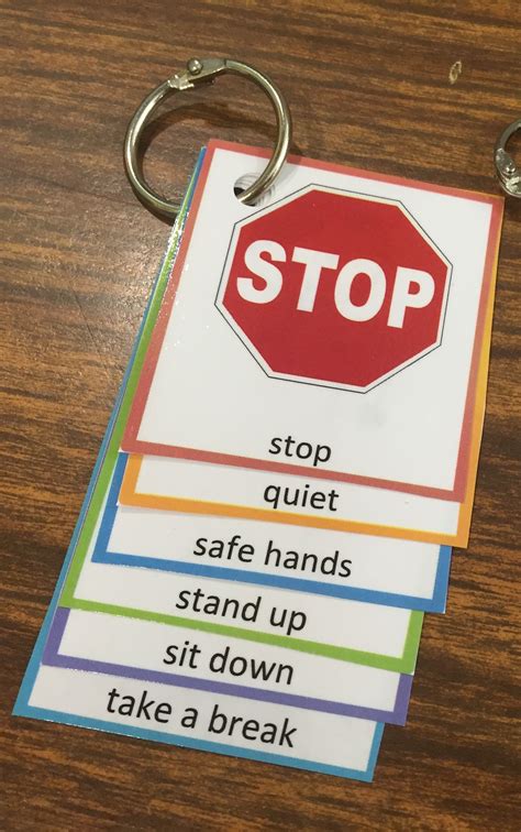 These bracelets provide personalized visual supports and visual cues to promote and practice social skills in kids with autism. Visual Rules Keychain / Lanyard for Special Education | Special education, Visual cue and Autism